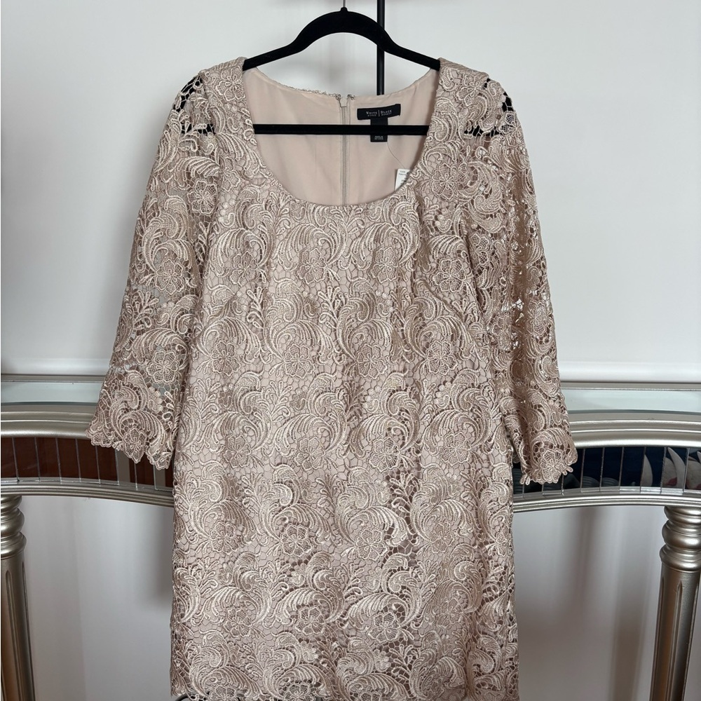 White House | Black Marker Ivory Lace Dress Floral Embroidery